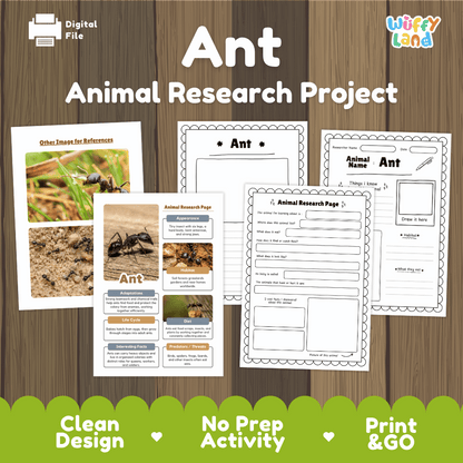Ant Animal Research Project and Worksheets Print and Go Activity