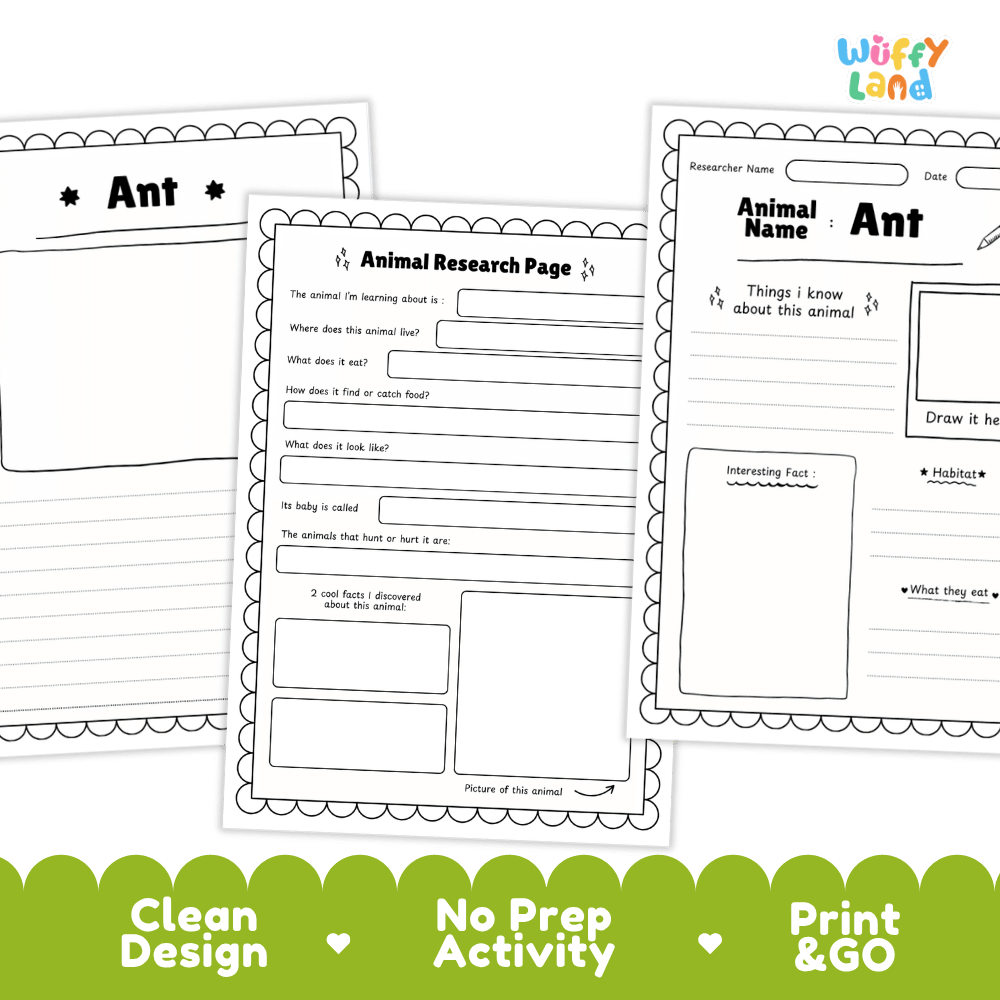 Ant Animal Research Project and Worksheets Print and Go Activity