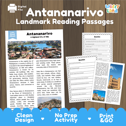 Antananarivo Landmark Reading Passages and Comprehension Worksheets