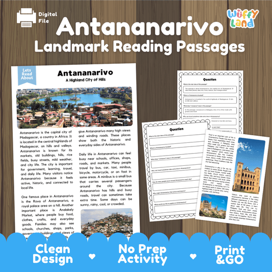 Antananarivo Landmark Reading Passages and Comprehension Worksheets