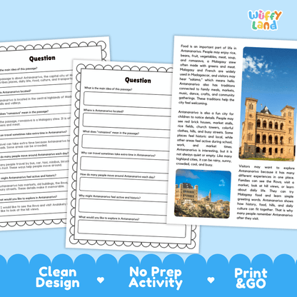 Antananarivo Landmark Reading Passages and Comprehension Worksheets