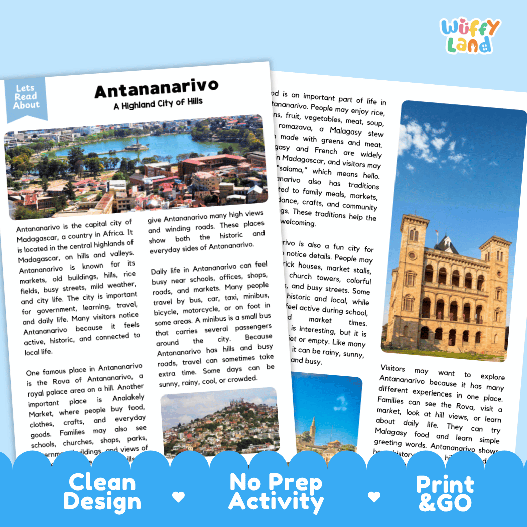 Antananarivo Landmark Reading Passages and Comprehension Worksheets