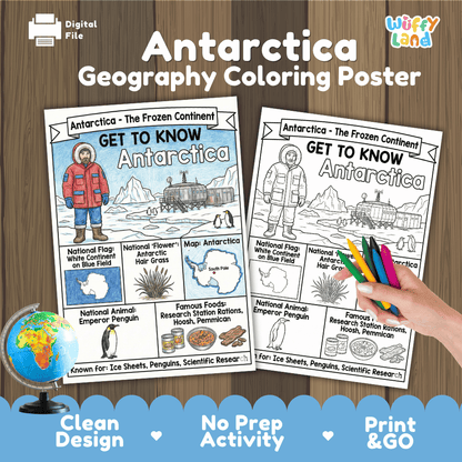 Antarctica Geography Coloring Poster and Fact Sheet Printable Worksheets