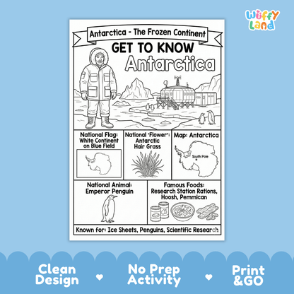 Antarctica Geography Coloring Poster and Fact Sheet Printable Worksheets