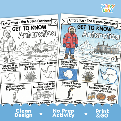 Antarctica Geography Coloring Poster and Fact Sheet Printable Worksheets