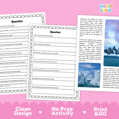 Antarctica Landmark Reading Passage and Comprehension Questions Worksheets