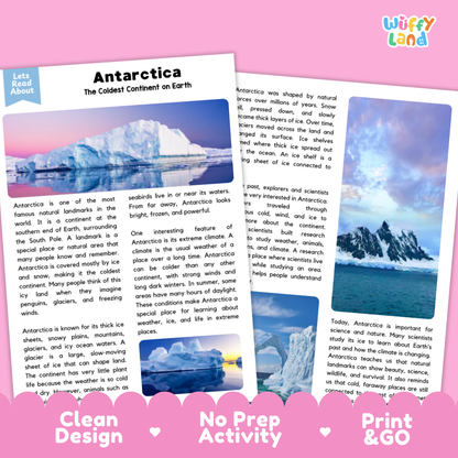 Antarctica Landmark Reading Passage and Comprehension Questions Worksheets