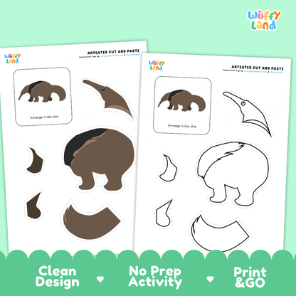 Anteater Cut and Paste Coloring Activity Worksheets