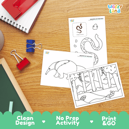 Anteater Cut and Paste Coloring Activity Worksheets