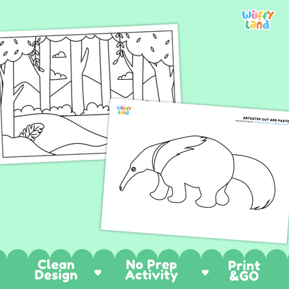 Anteater Cut and Paste Coloring Activity Worksheets
