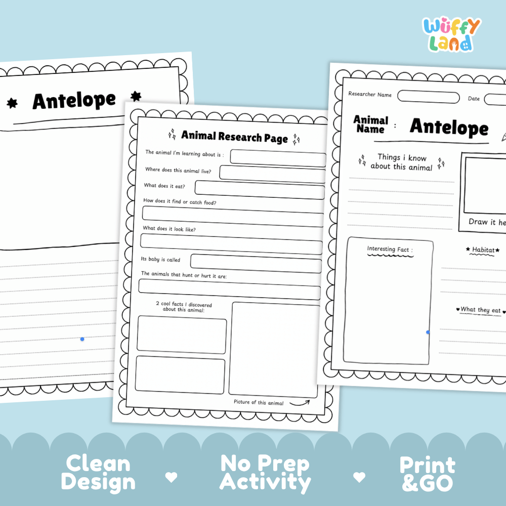 Antelope Animal Research Page Graphic Organizers and Worksheets