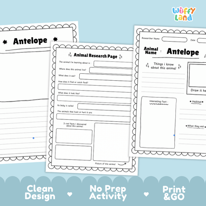 Antelope Animal Research Page Graphic Organizers and Worksheets