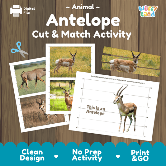 Antelope Cut and Match Activity Worksheets | Safari Animal Puzzle Printables