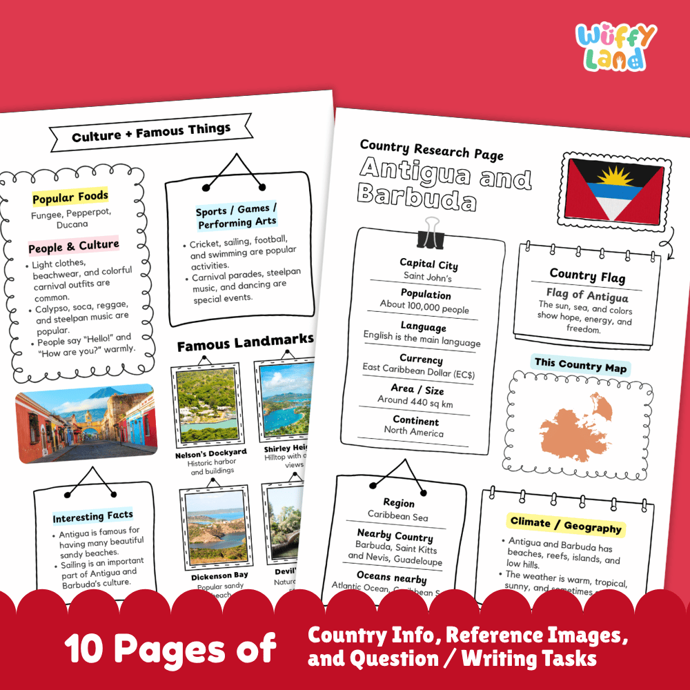 Antigua and Barbuda Country Research Project Worksheets and Activity Pages