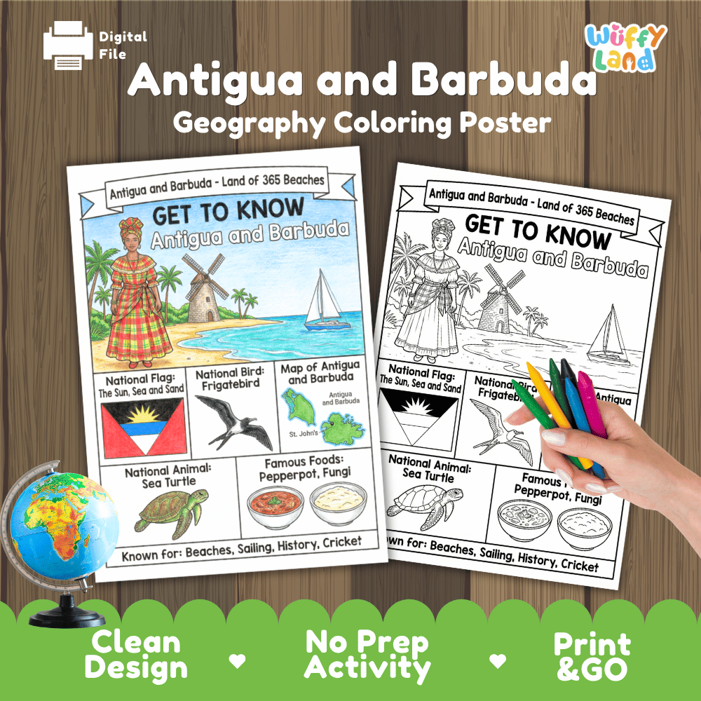 Antigua and Barbuda Geography Coloring Poster and Activity Worksheet