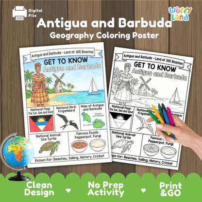 Antigua and Barbuda Geography Coloring Poster and Activity Worksheet