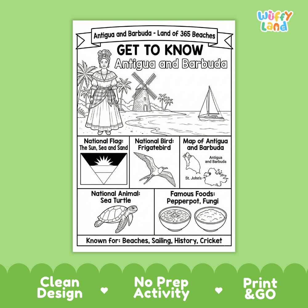 Antigua and Barbuda Geography Coloring Poster and Activity Worksheet
