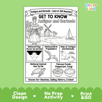 Antigua and Barbuda Geography Coloring Poster and Activity Worksheet