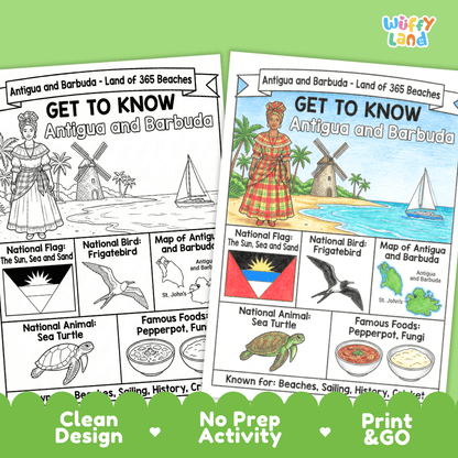 Antigua and Barbuda Geography Coloring Poster and Activity Worksheet