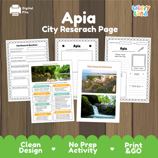Apia City Research Page Fact Sheet and Worksheets
