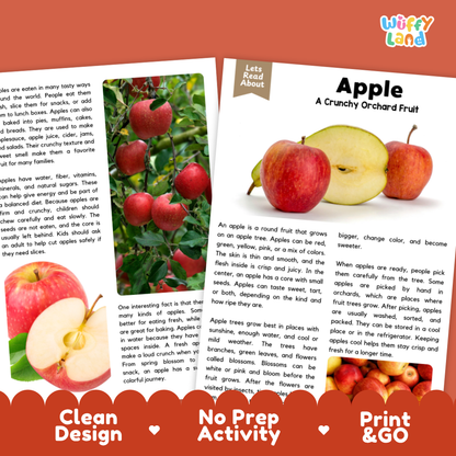 Teacher answer key page showing complete question solutions for Apple nature and science reading comprehension practice