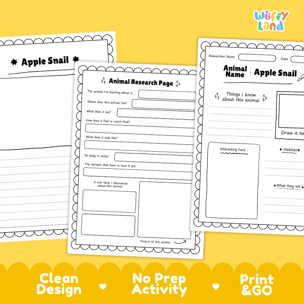 Apple Snail Animal Research Page and Worksheets