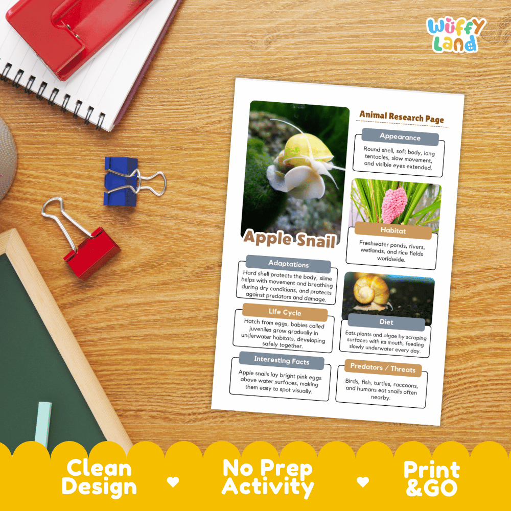 Apple Snail Animal Research Page and Worksheets