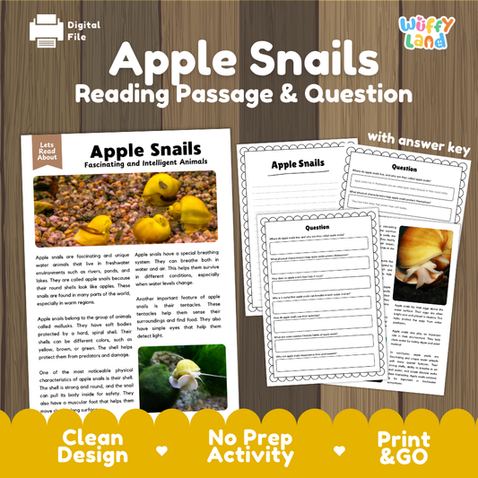 Apple Snails Reading Passage and Comprehension Questions with Answer Key