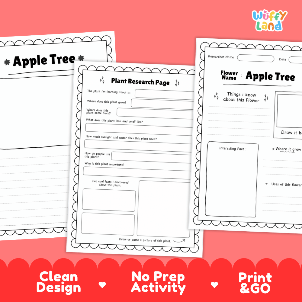 Apple Tree Plant Research Page Worksheets and Graphic Organizers