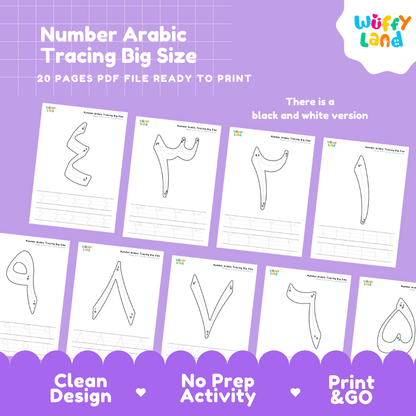 Arabic Number Tracing Big Size Printable Handwriting Worksheets