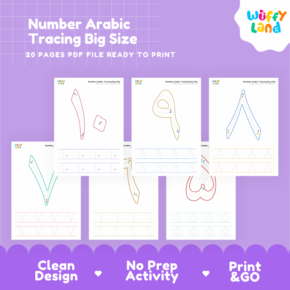 Arabic Number Tracing Big Size Printable Handwriting Worksheets
