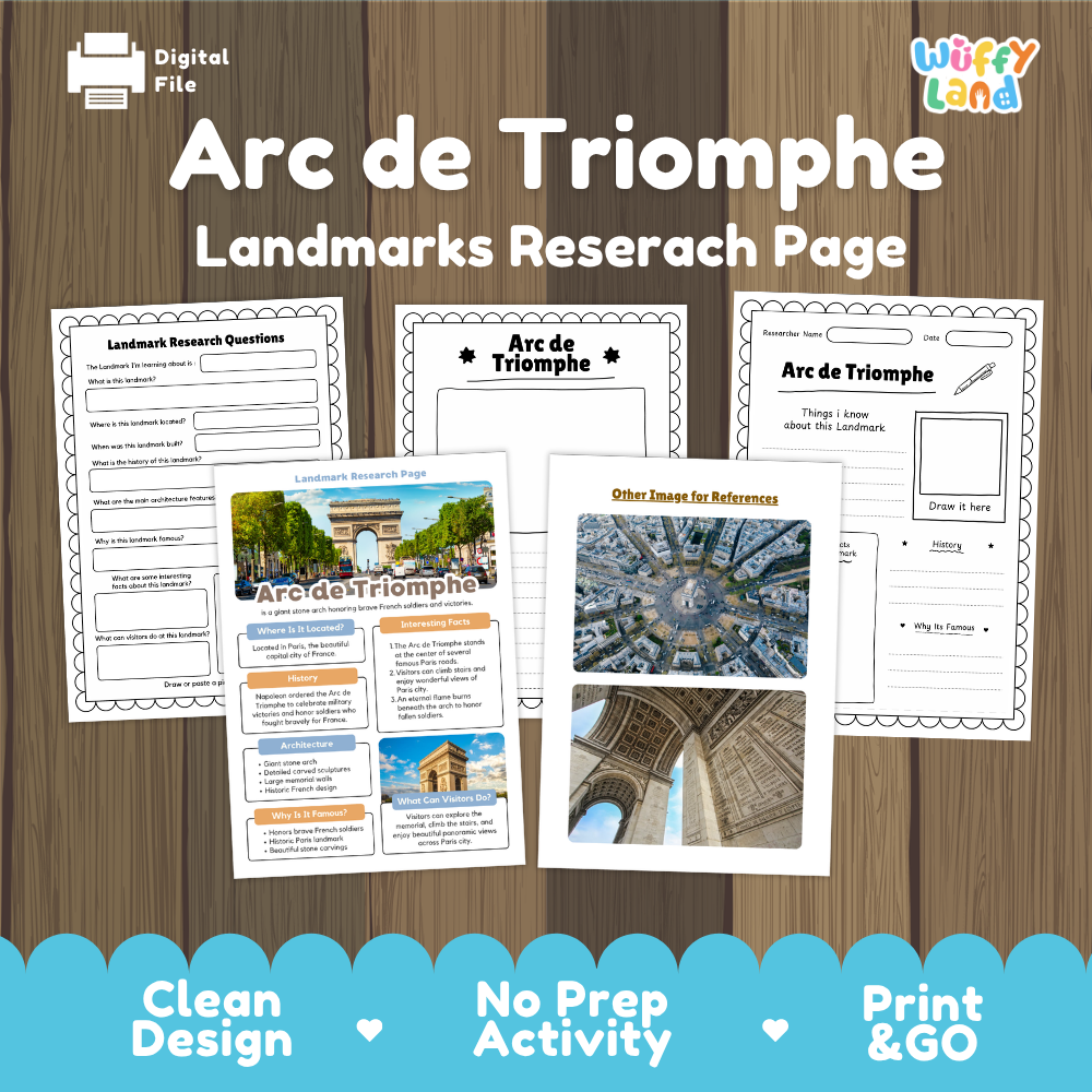 Arc de Triomphe Landmark Research Project Worksheets and Fact Sheet