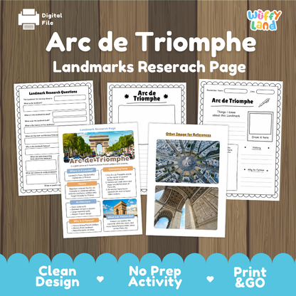 Arc de Triomphe Landmark Research Project Worksheets and Fact Sheet