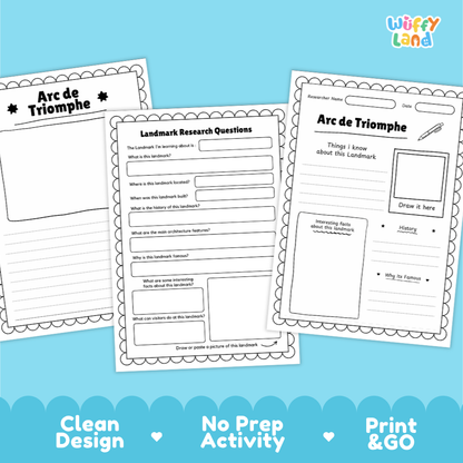 Arc de Triomphe Landmark Research Project Worksheets and Fact Sheet