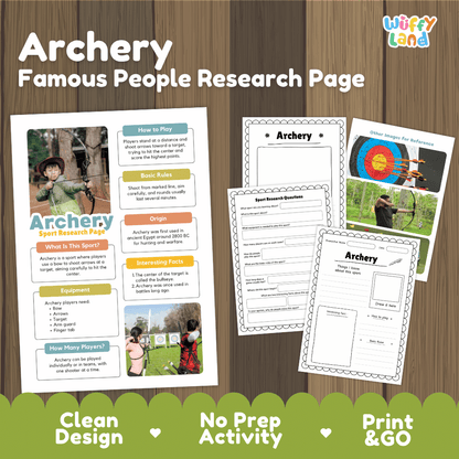 Archery Sport Research Project Worksheets and Fact Sheet