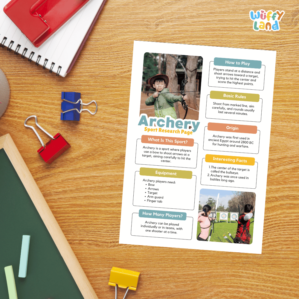 Archery Sport Research Project Worksheets and Fact Sheet