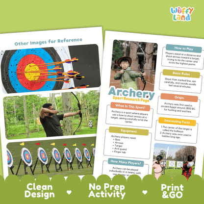 Archery Sport Research Project Worksheets and Fact Sheet