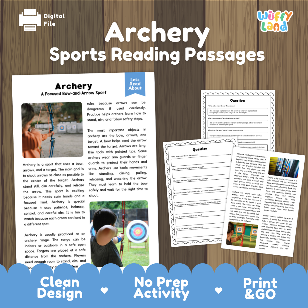Archery Sports Reading Passages and Comprehension Questions Worksheets
