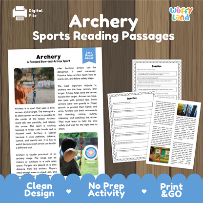 Archery Sports Reading Passages and Comprehension Questions Worksheets