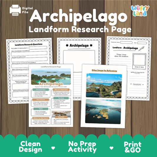 Archipelago Landform Research Page Worksheets and Reading Activity