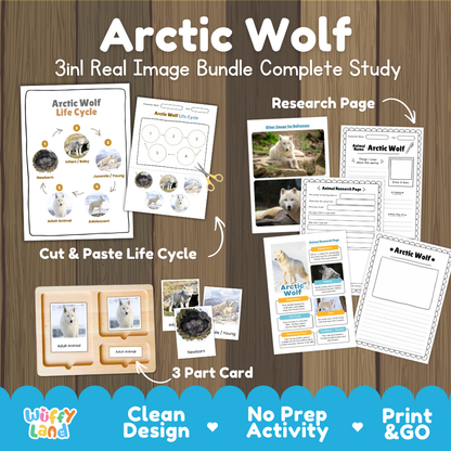 Arctic Wolf 3-in-1 real image bundle complete study cover showing cut and paste life cycle, 3 part cards, and research pages