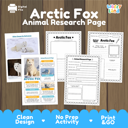 Arctic Fox Animal Research Page Worksheets