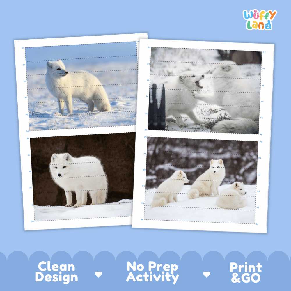 Arctic Fox Cut and Match Puzzle Activity Worksheets