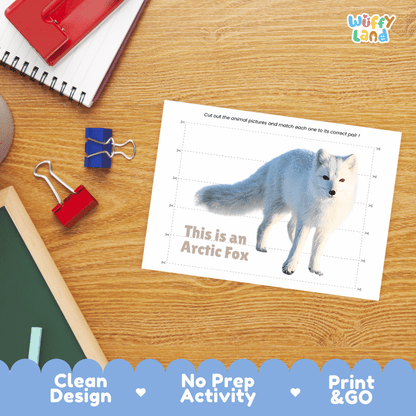 Arctic Fox Cut and Match Puzzle Activity Worksheets
