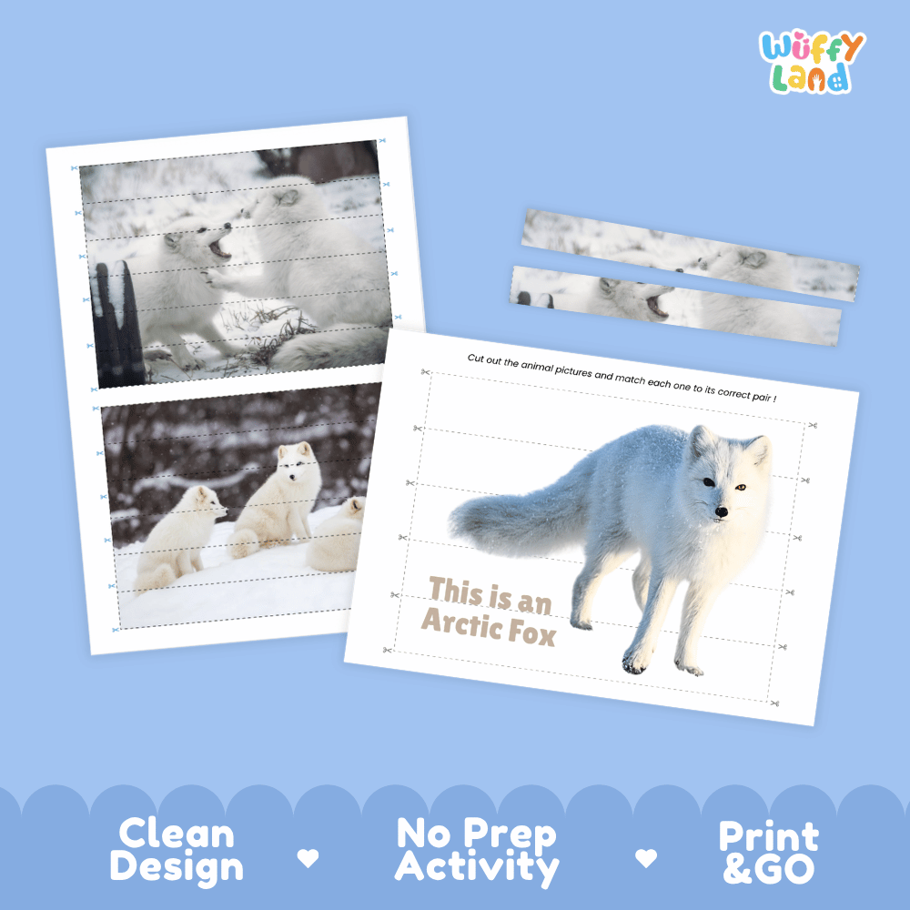 Arctic Fox Cut and Match Puzzle Activity Worksheets