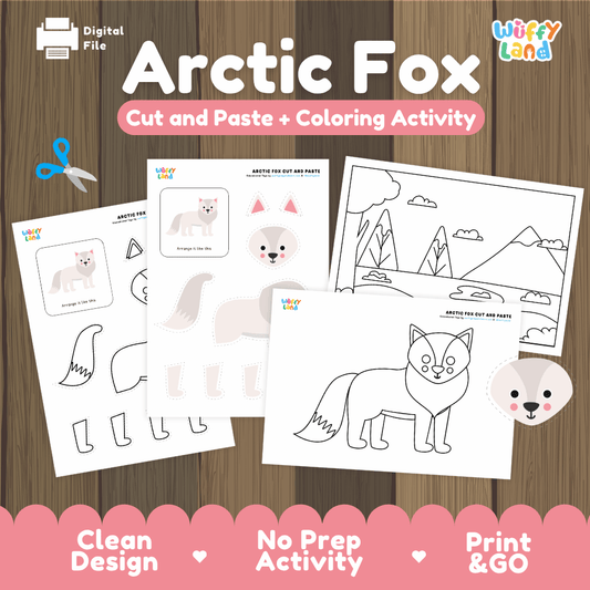 Arctic Fox Cut and Paste Craft and Coloring Activity Worksheets
