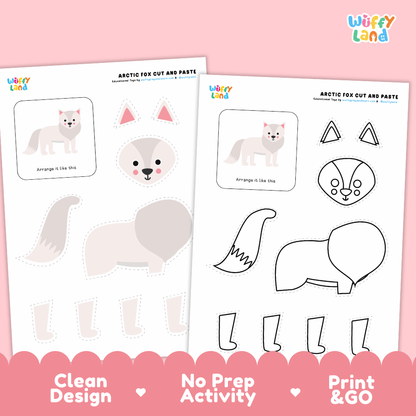 Arctic Fox Cut and Paste Craft and Coloring Activity Worksheets