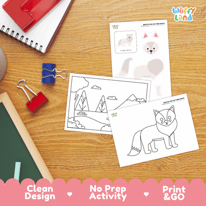 Arctic Fox Cut and Paste Craft and Coloring Activity Worksheets