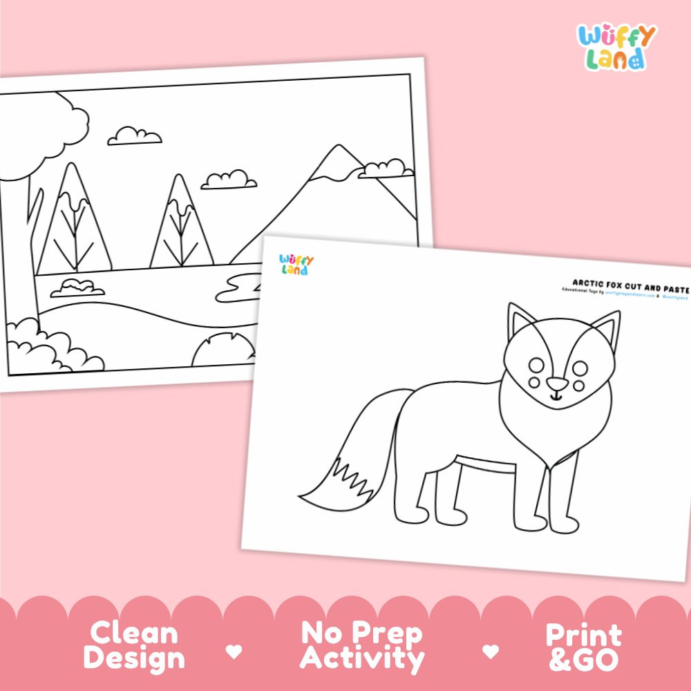 Arctic Fox Cut and Paste Craft and Coloring Activity Worksheets