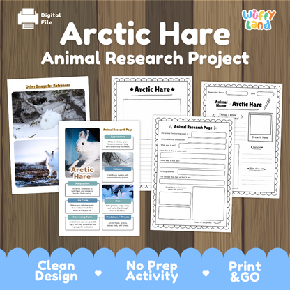 Arctic Hare Animal Research Project Printable Informational Writing Worksheets
